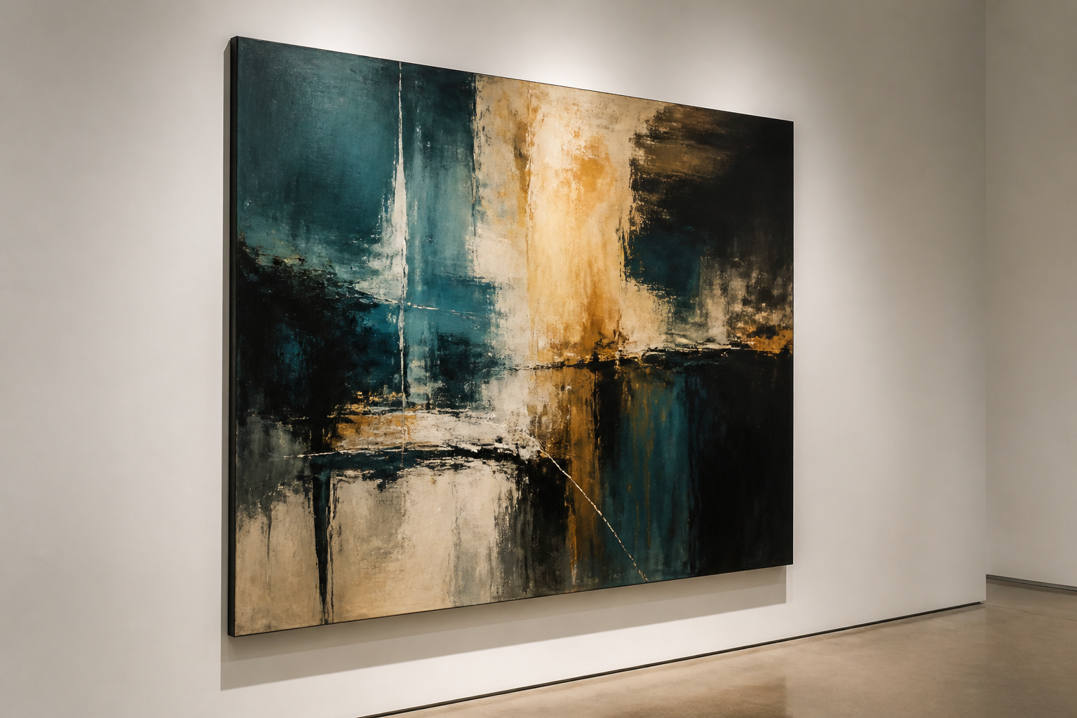 Large contemporary painting on a white gallery wall
